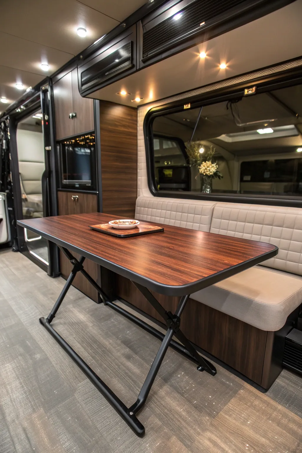 Transform your trailer with a foldable dining table that combines style and functionality.