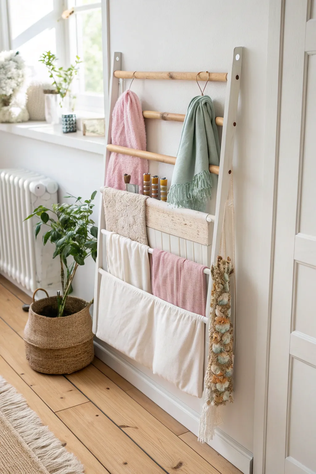 Transform your space with a touch of creativity: turn a crib rail into a chic fabric organizer!