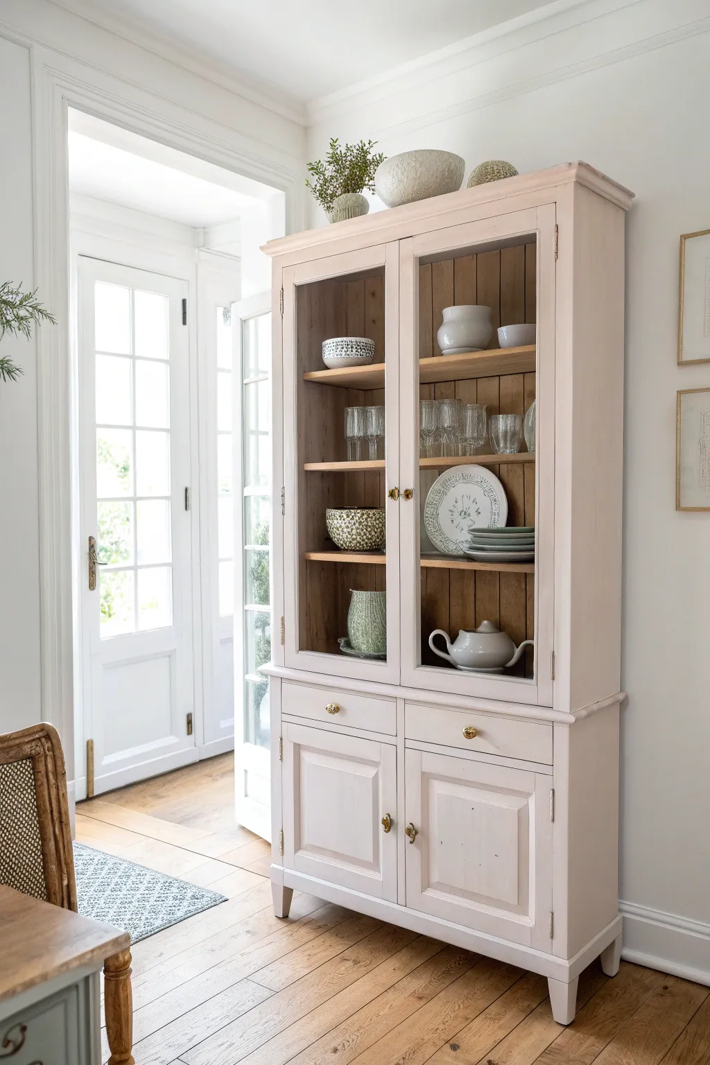 Transform elegance into art with a repurposed china cabinet gallery.