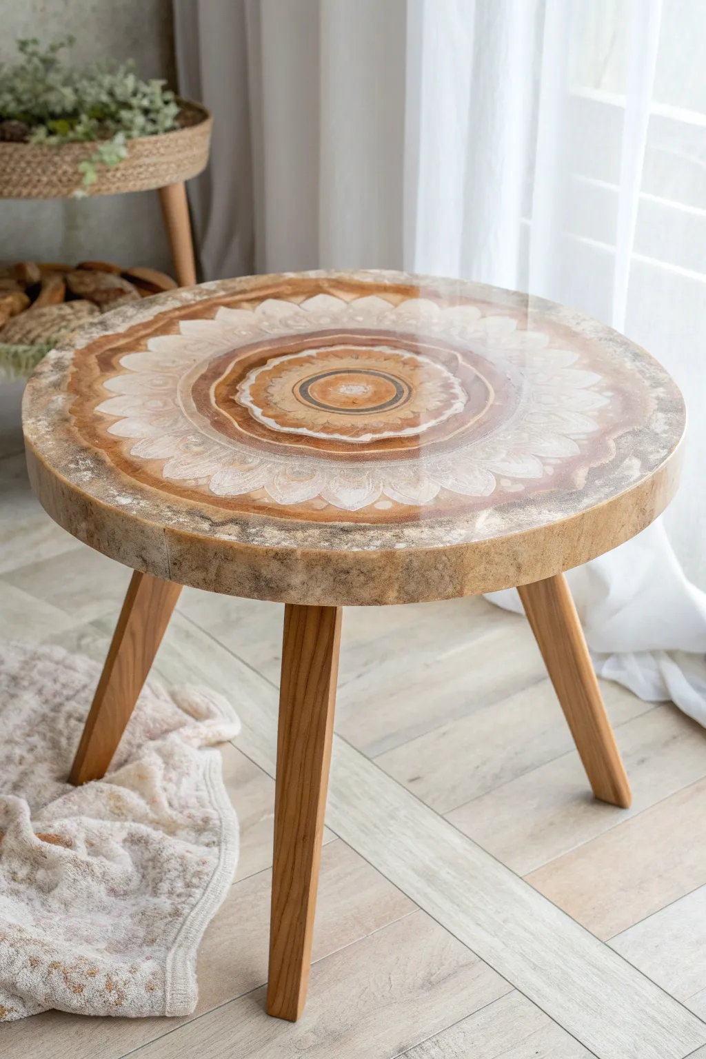 Dive into mesmerizing illusions with this artisan resin table, where simplicity meets playful elegance.
