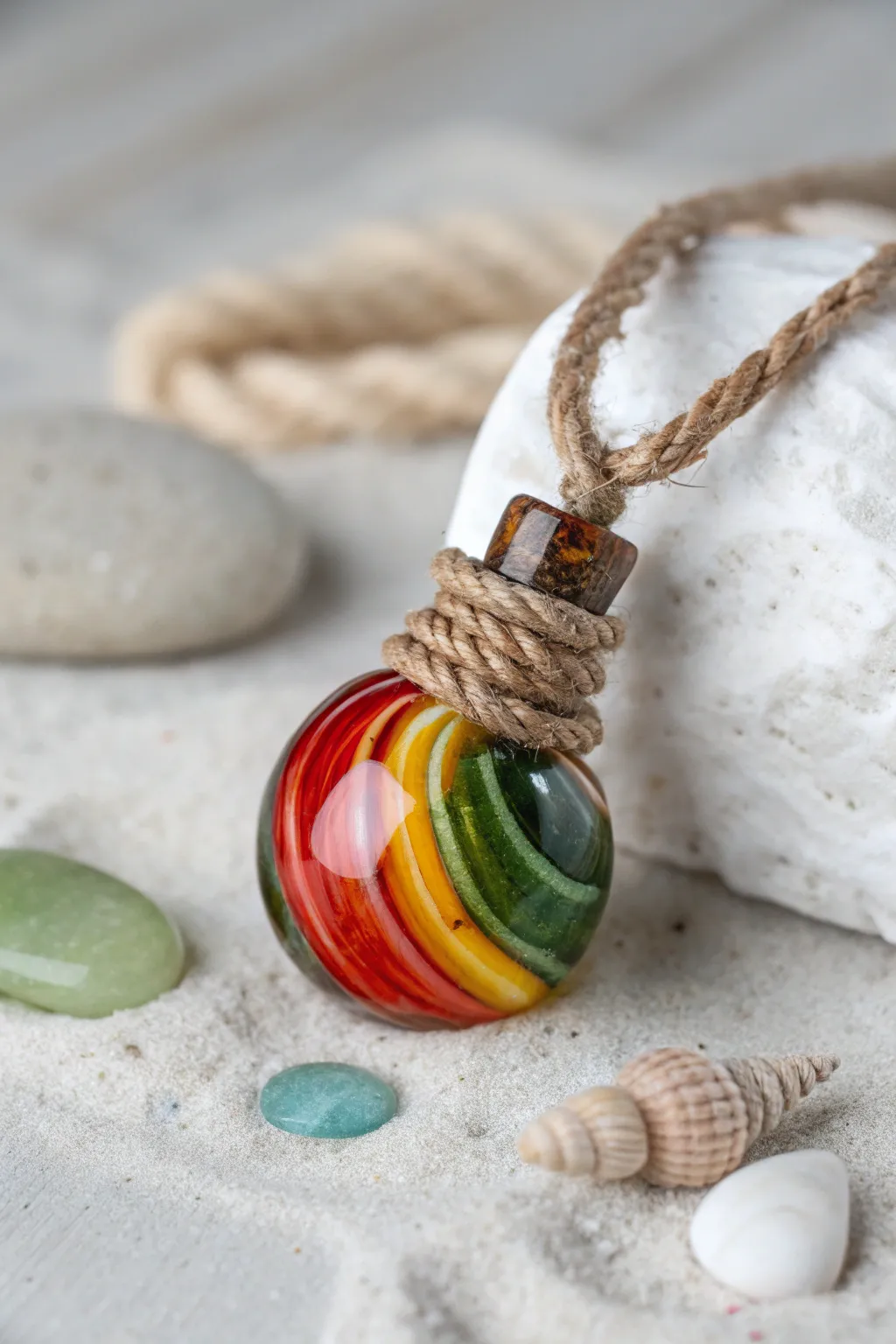 Transforming glass into art: A vibrant bead crafted from a reused bottle.