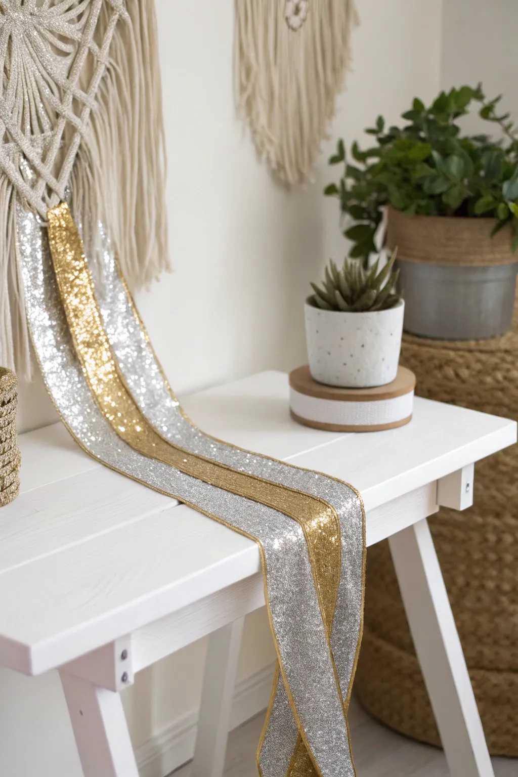 Add a touch of glam to any evening with this stunning glitter ribbon lei.