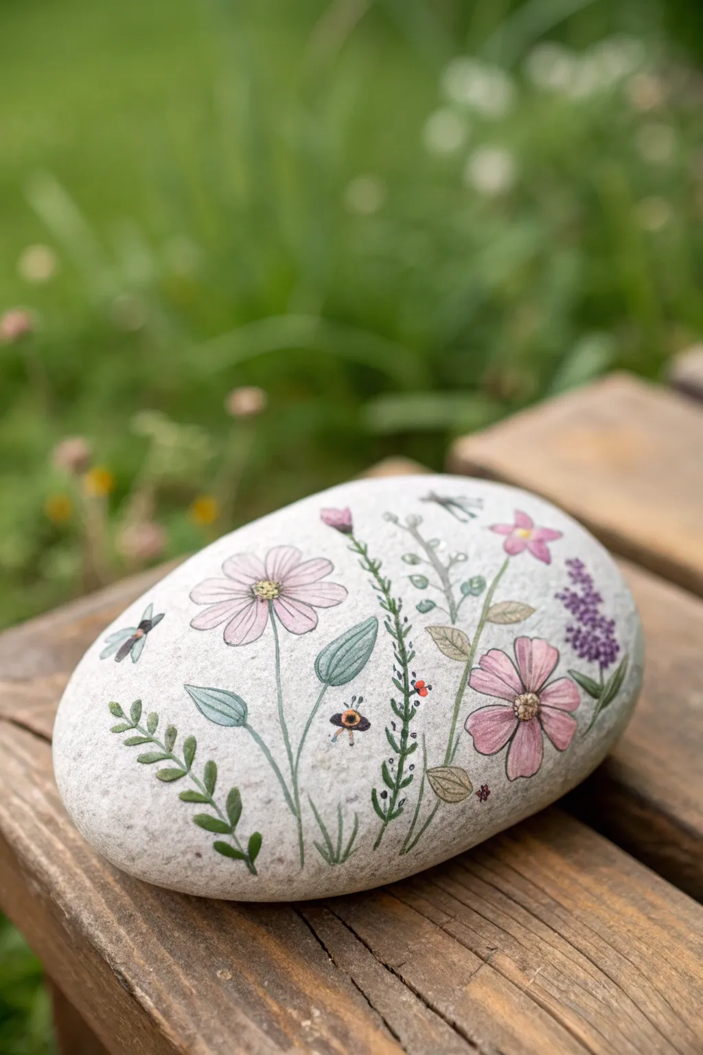 Add a touch of artistry to your garden with these charming painted stones.