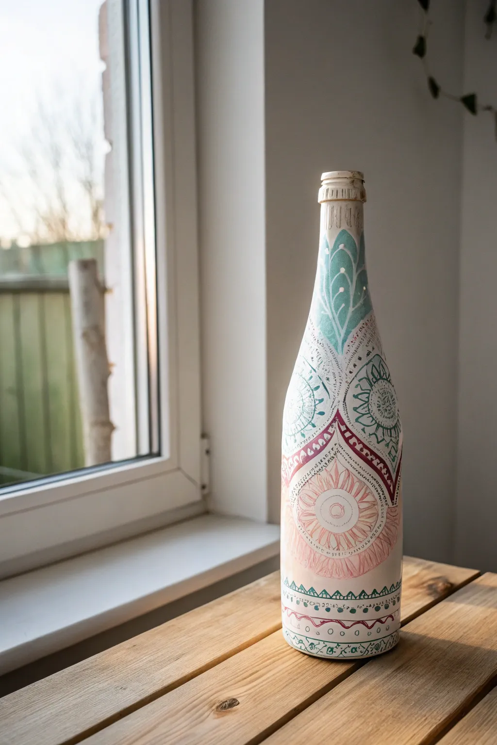 Elevate your space with handcrafted elegance: a simple glass bottle transformed into an artful vase.