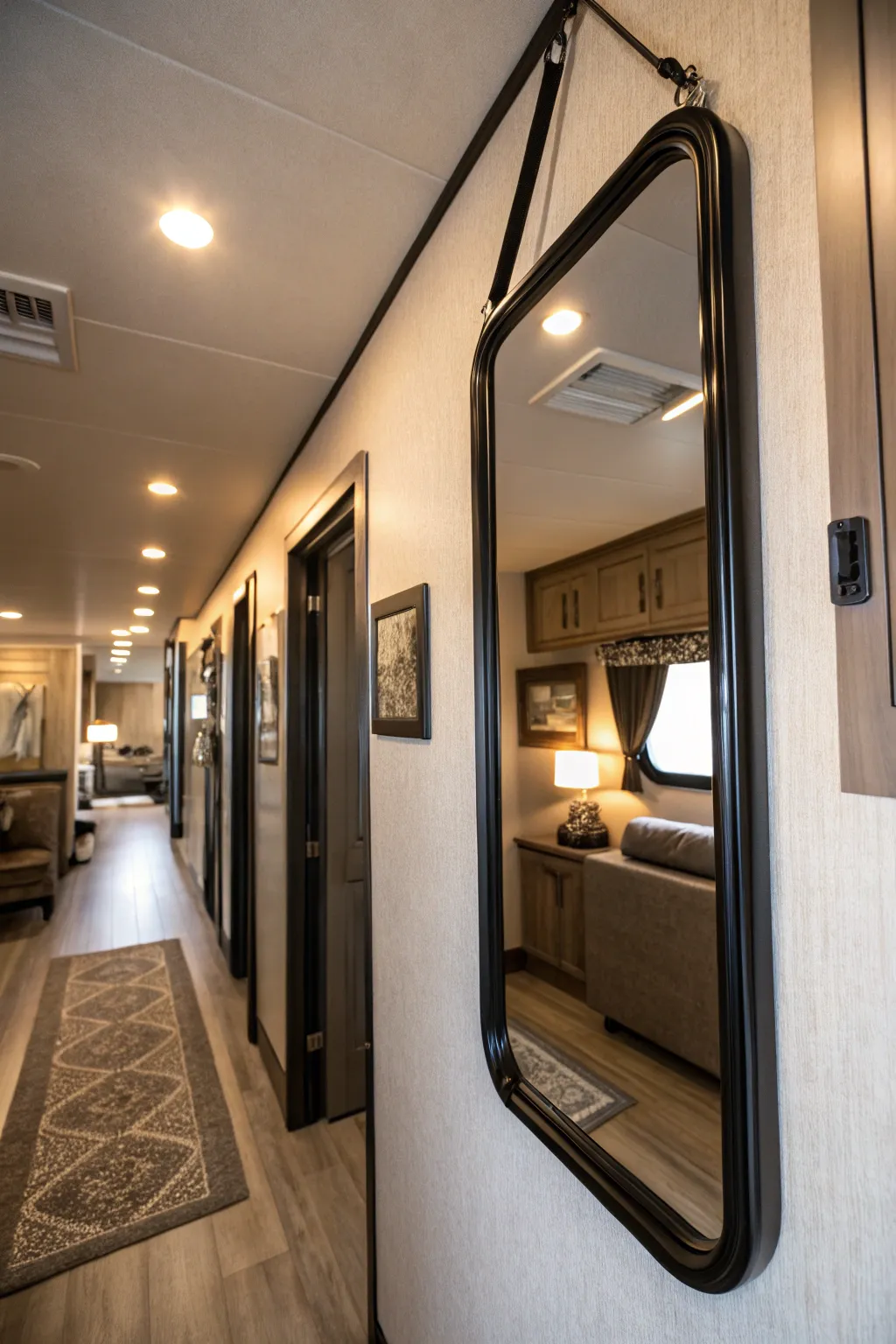 Transform your RV with the illusion of space using stylish mirrors.