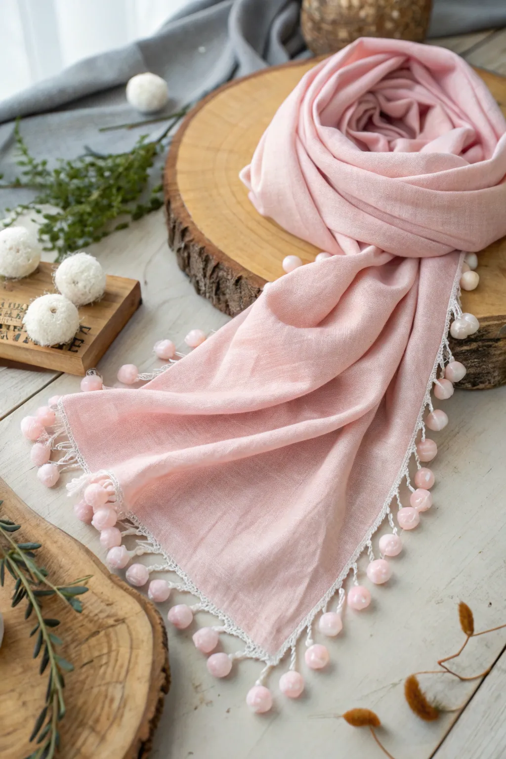 Add a playful touch to your scarf with charming pom-pom fringes.