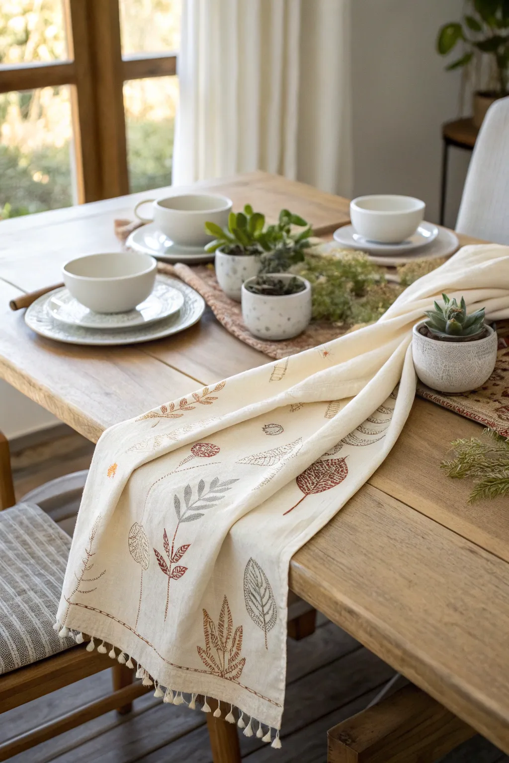 Transform elegance with simplicity: a scarf becomes a stunning table runner.