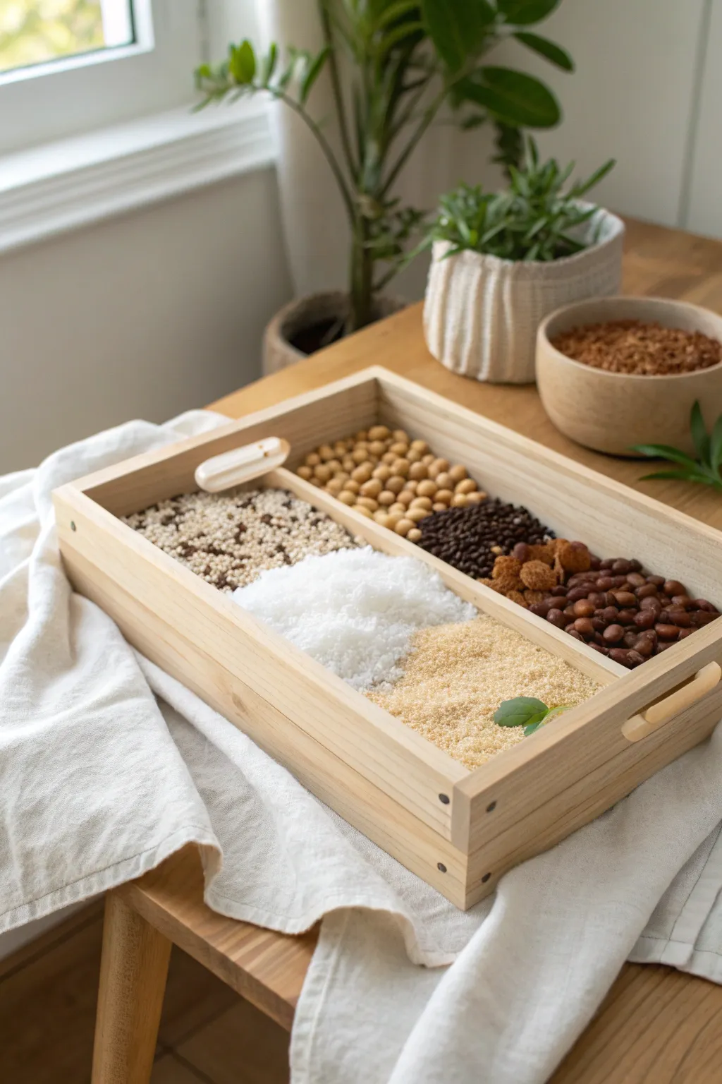 Discover the beauty of learning through touch with this elegant DIY sensory bin, where simplicity meets natural wonder.