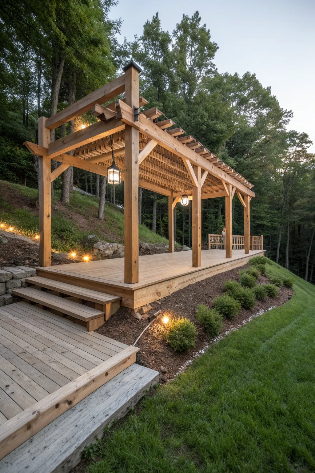 Elevate your shed game with a stunning post and beam foundation, perfect for sloped landscapes.