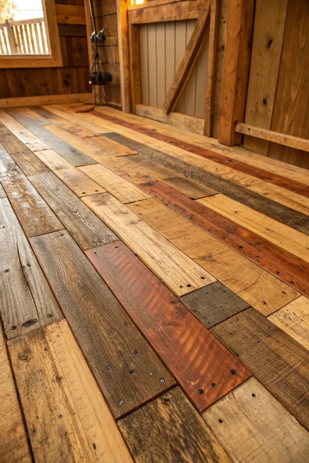 Transform your shed with the timeless beauty of reclaimed wood flooring. Every plank tells its own story.