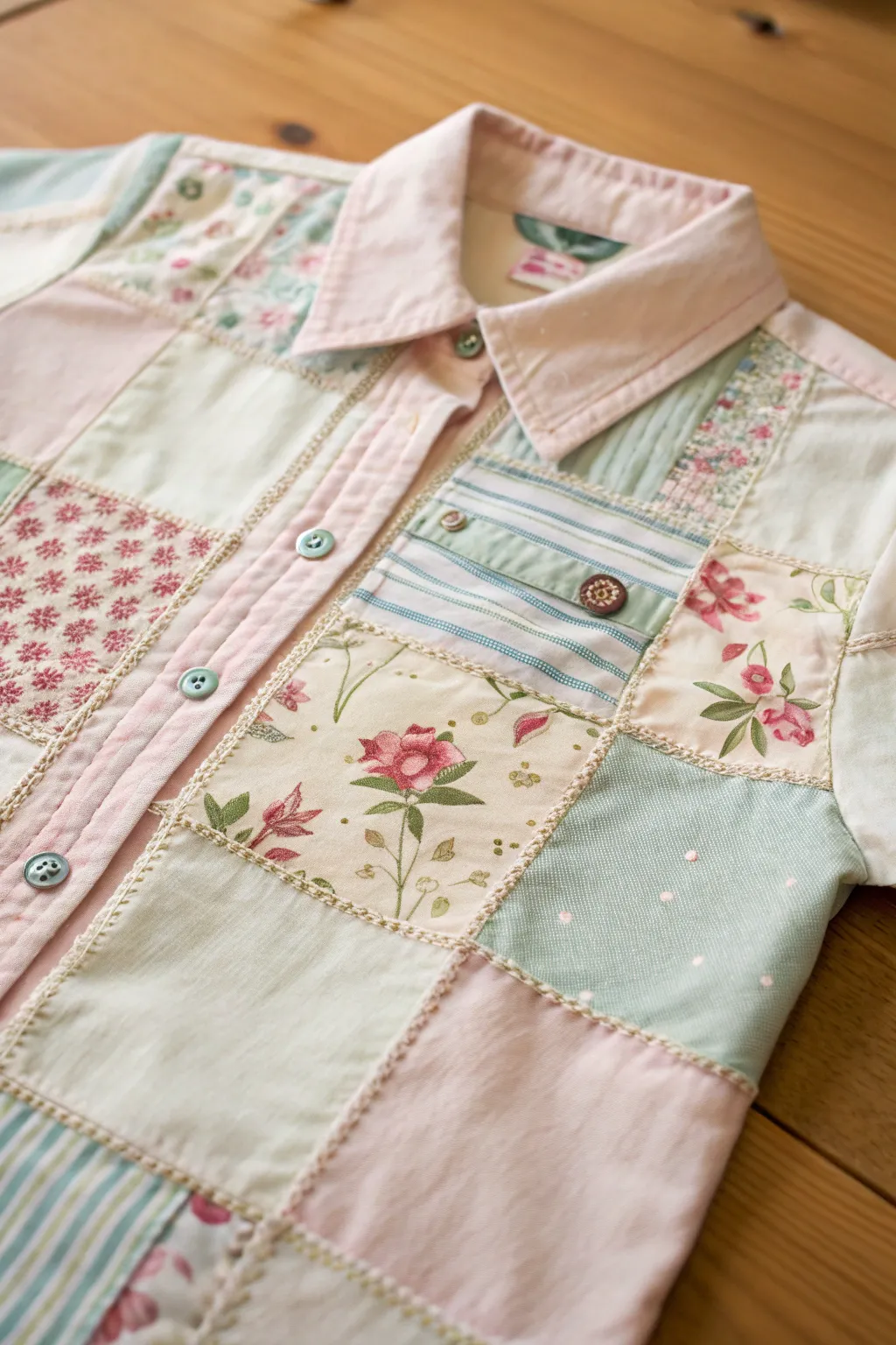 Transform your shirt with charming patchwork details—beautifully boho and delightfully handcrafted.