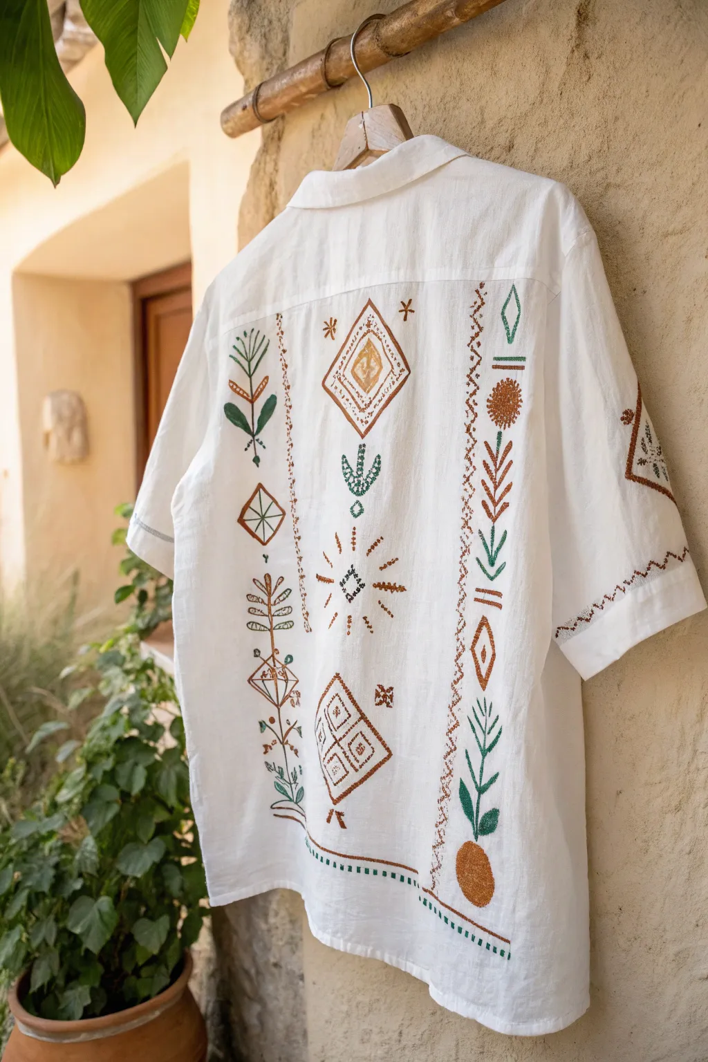 Embrace the beauty of cultural storytelling with hand-painted motifs on minimalist fashion.