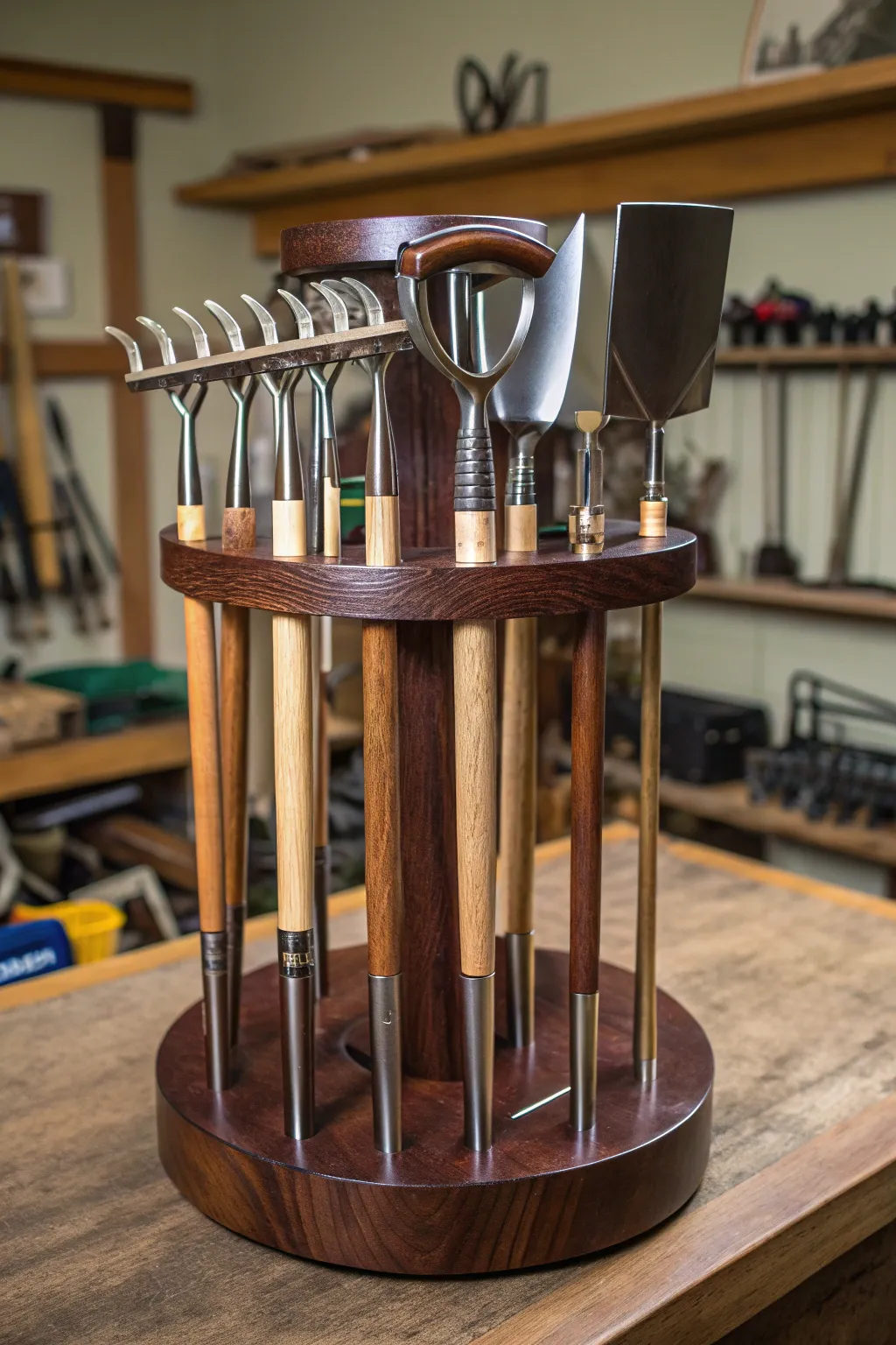 Revolutionize your workshop with this stylish rotating tool rack.