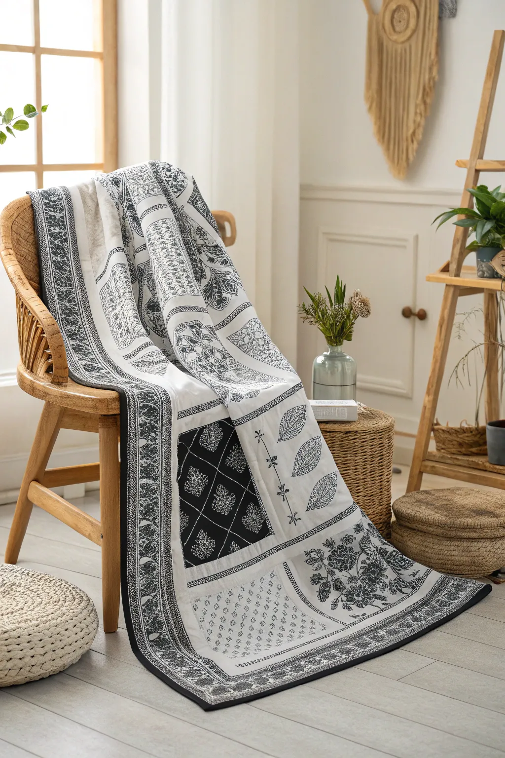 Discover the elegance of monochrome magic with this chic and timeless quilt design.