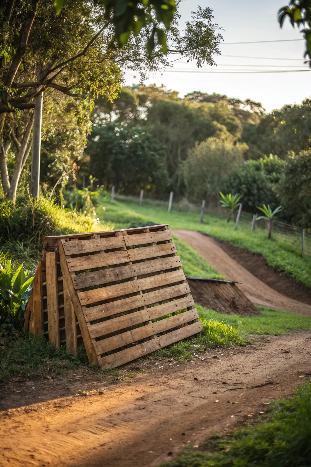 Embrace sustainability with style: Recycled wood barriers for your backyard motocross track.