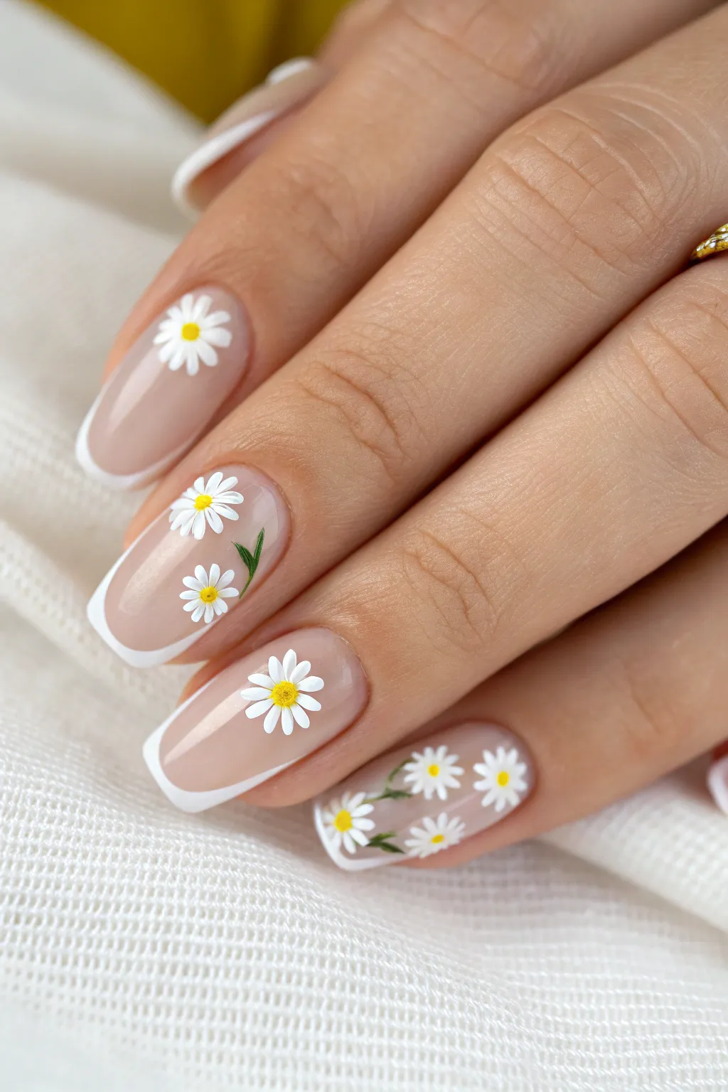 Add a whimsical touch to your French tips with charming daisy details!