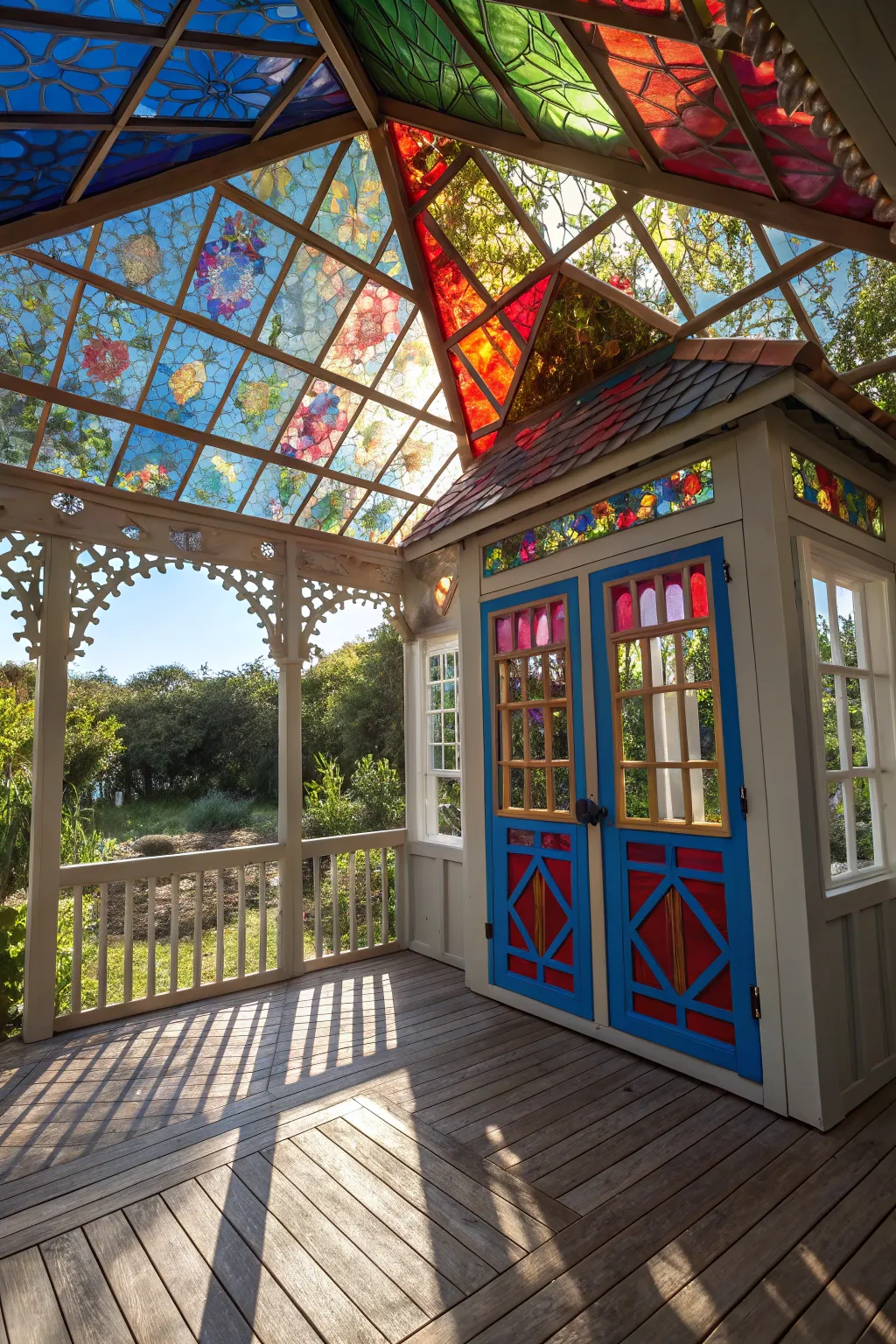 Transform your child's playhouse into a wonderland with a stained glass roof that dazzles with color and light.