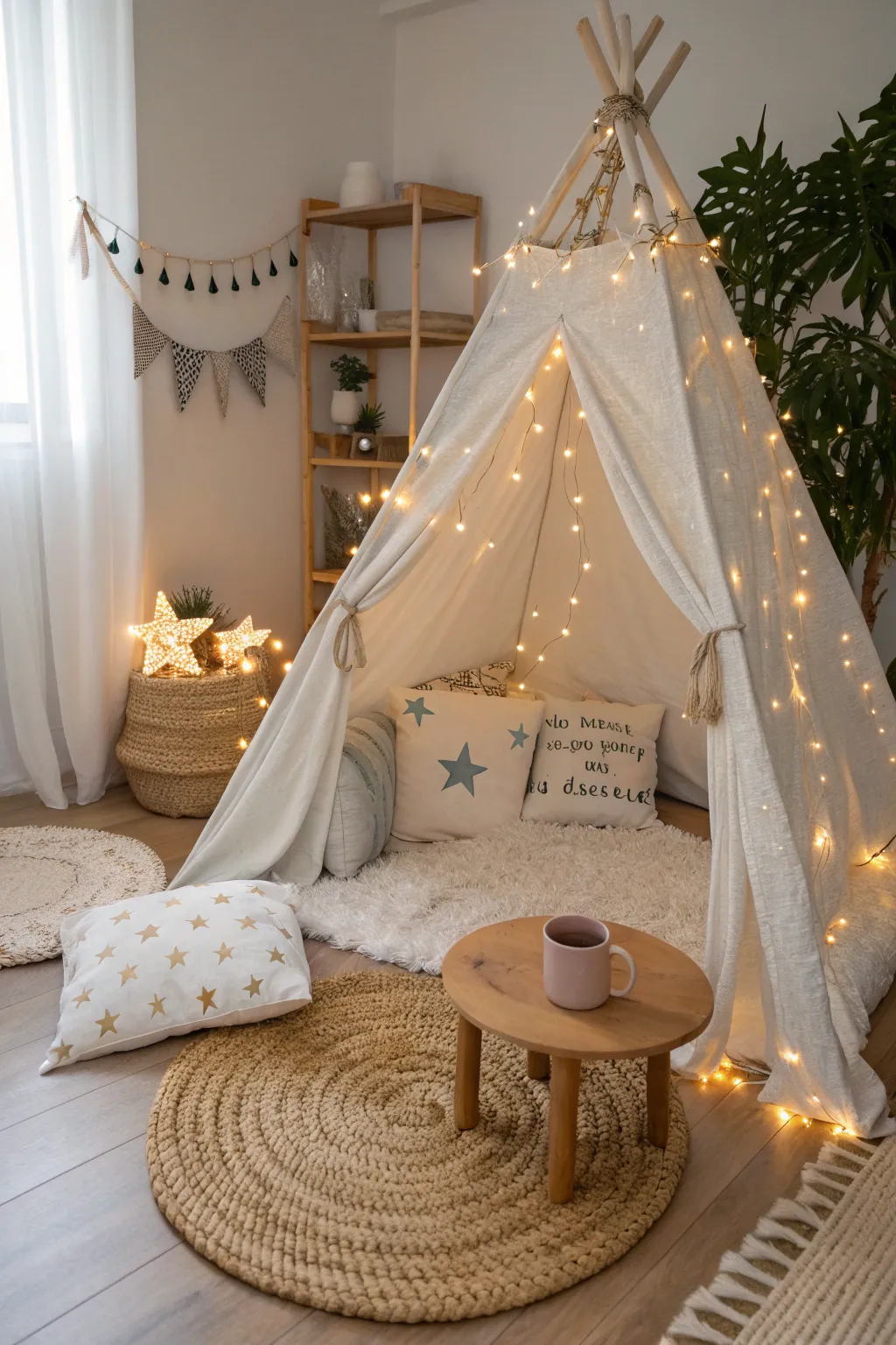 Create a dreamy escape with a minimalist 'outer space' themed fort, where simplicity meets celestial charm.