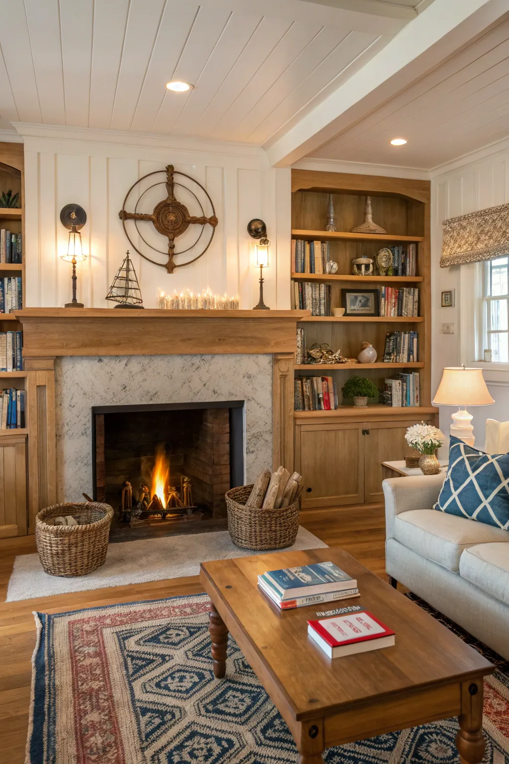 A fireplace adds warmth and serves as a classic focal point.