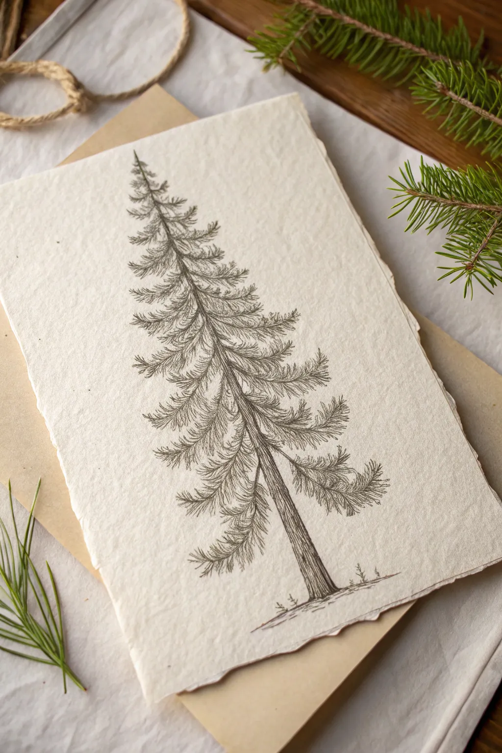 Embrace the serene elegance of nature with this minimalist pine tree sketch.