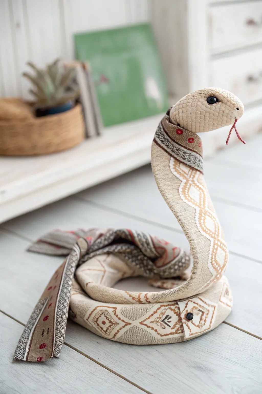 Transform an old necktie into a charming snake toy—where minimalist elegance meets creative upcycling.