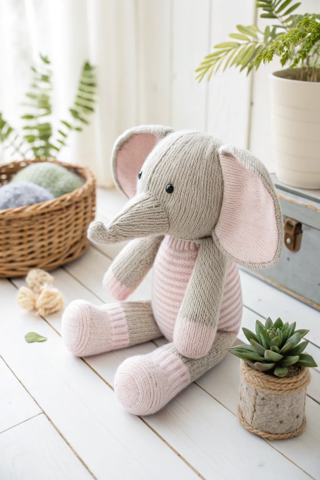 Meet your new cozy friend: the adorable sock elephant with floppy ears, perfect for adding a touch of charm to any space!