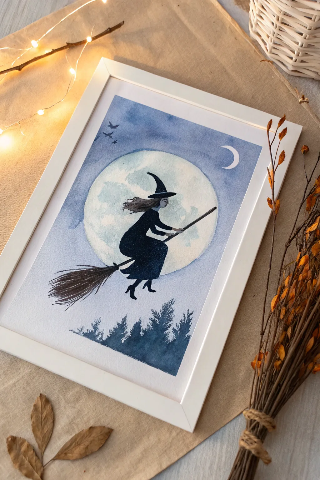 Whimsical witchy delight: elegance in the night sky.