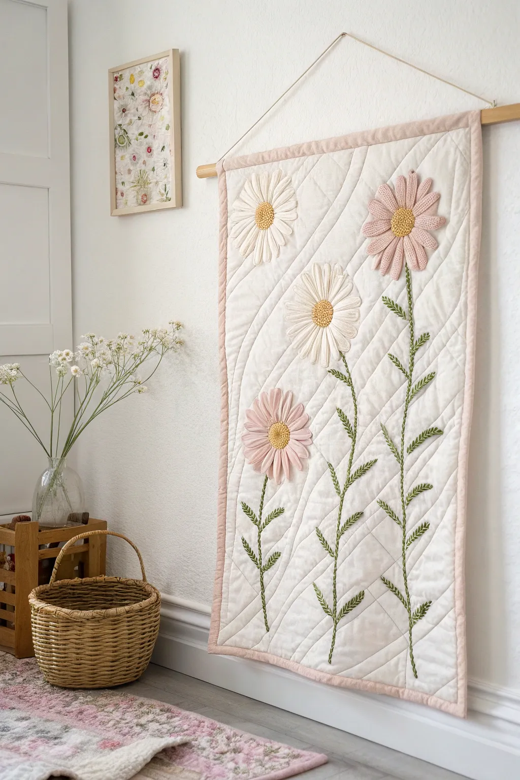 Embrace spring with a daisy chain quilt that combines simplicity and elegance in every stitch.