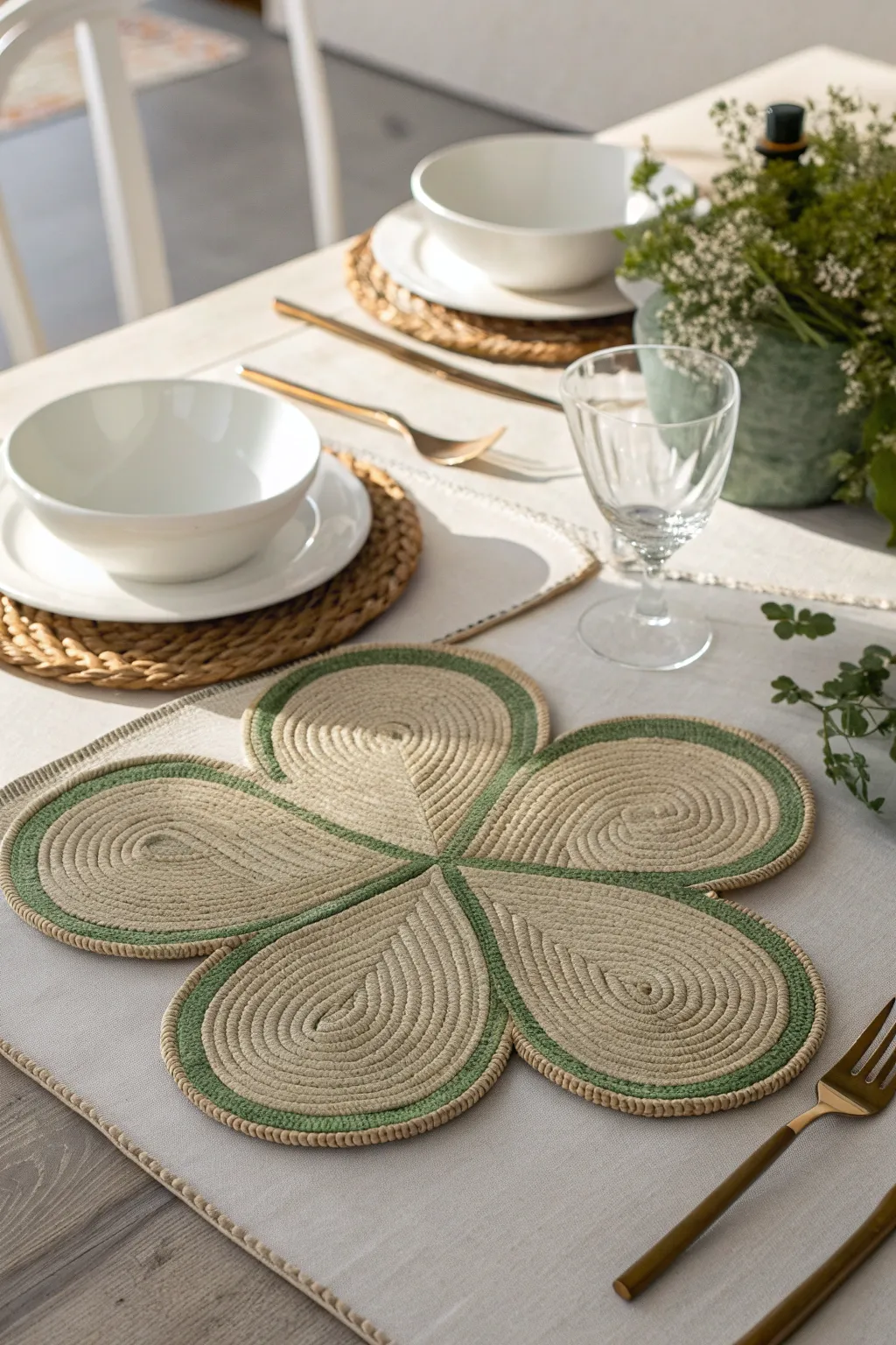 Bring a touch of luck and elegance to your table with these charming clover placemats.