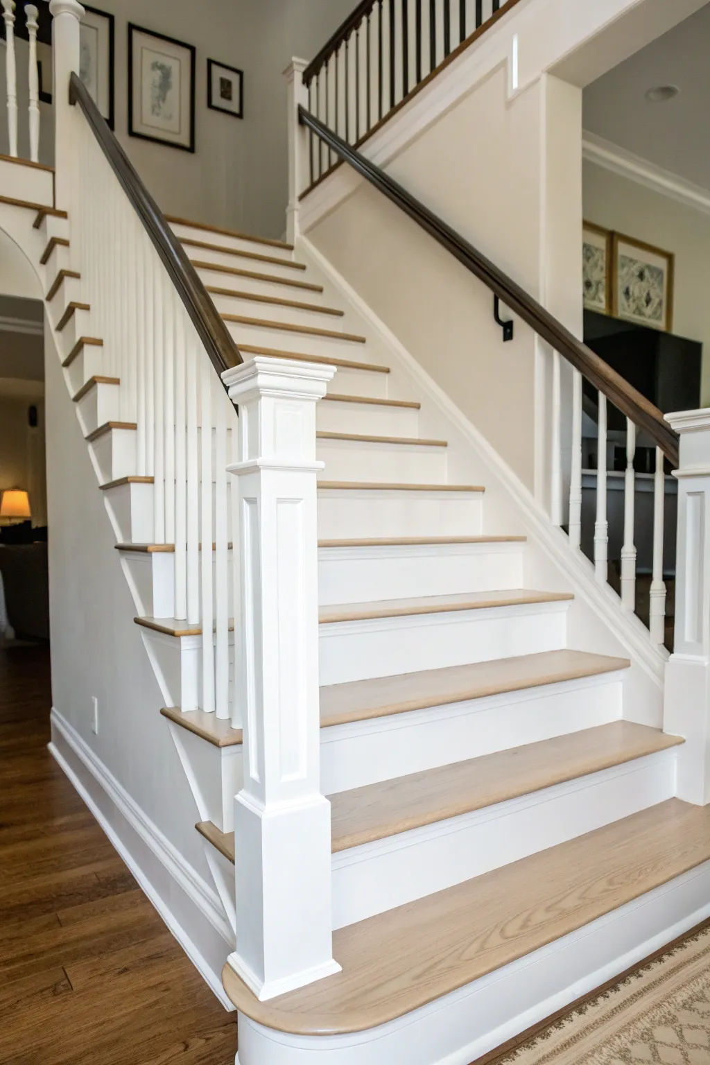 Transform your staircase with a touch of elegance and brightness using white paint.