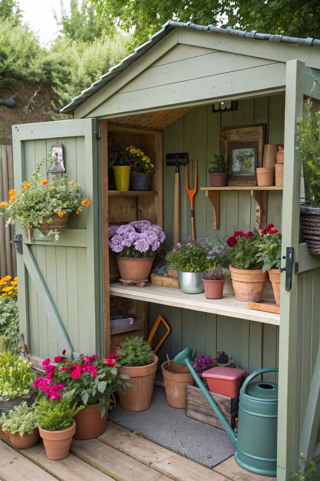A potting bench makes gardening more organized and enjoyable.