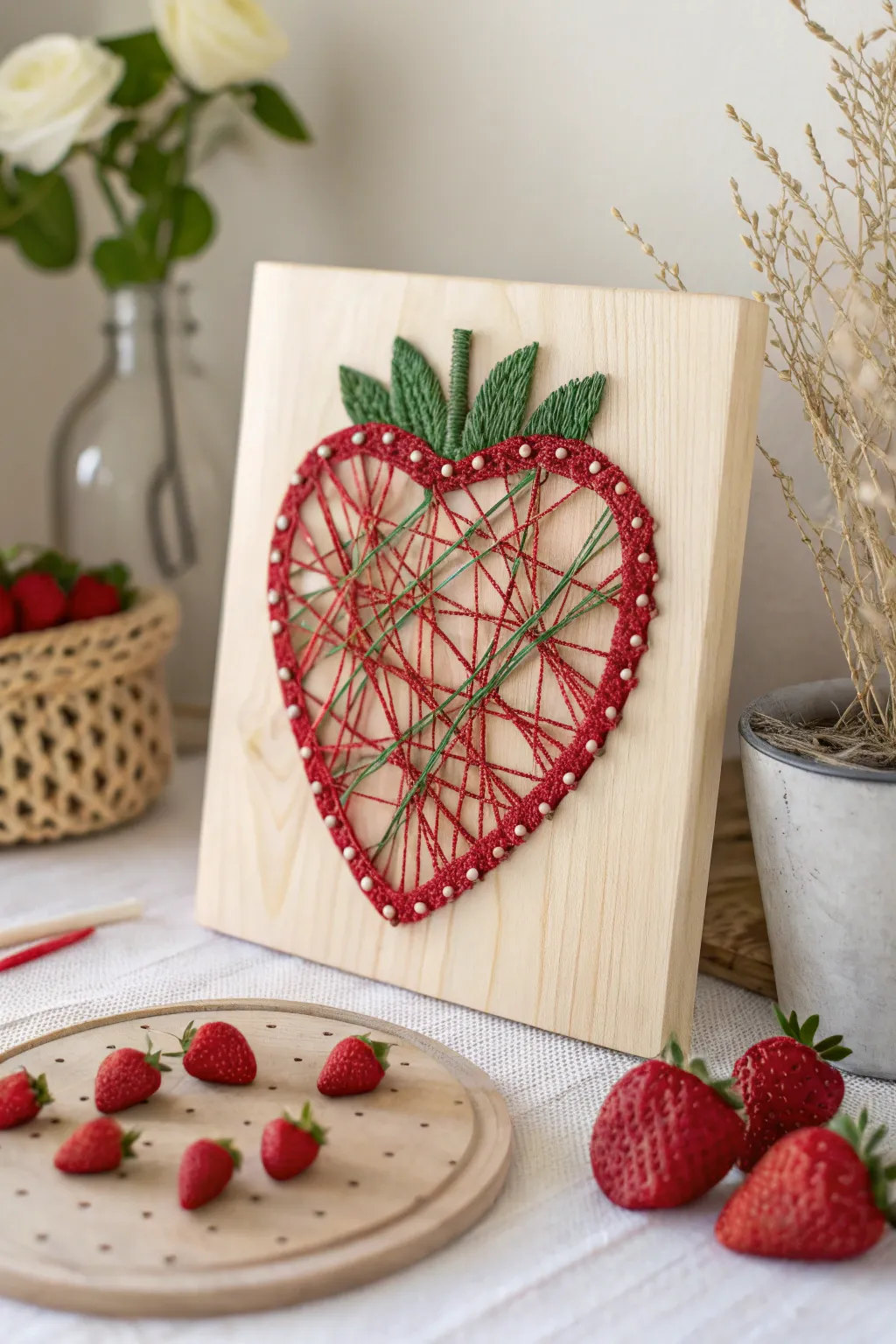 Crafted with love: Discover the charm of minimalist strawberry string art.