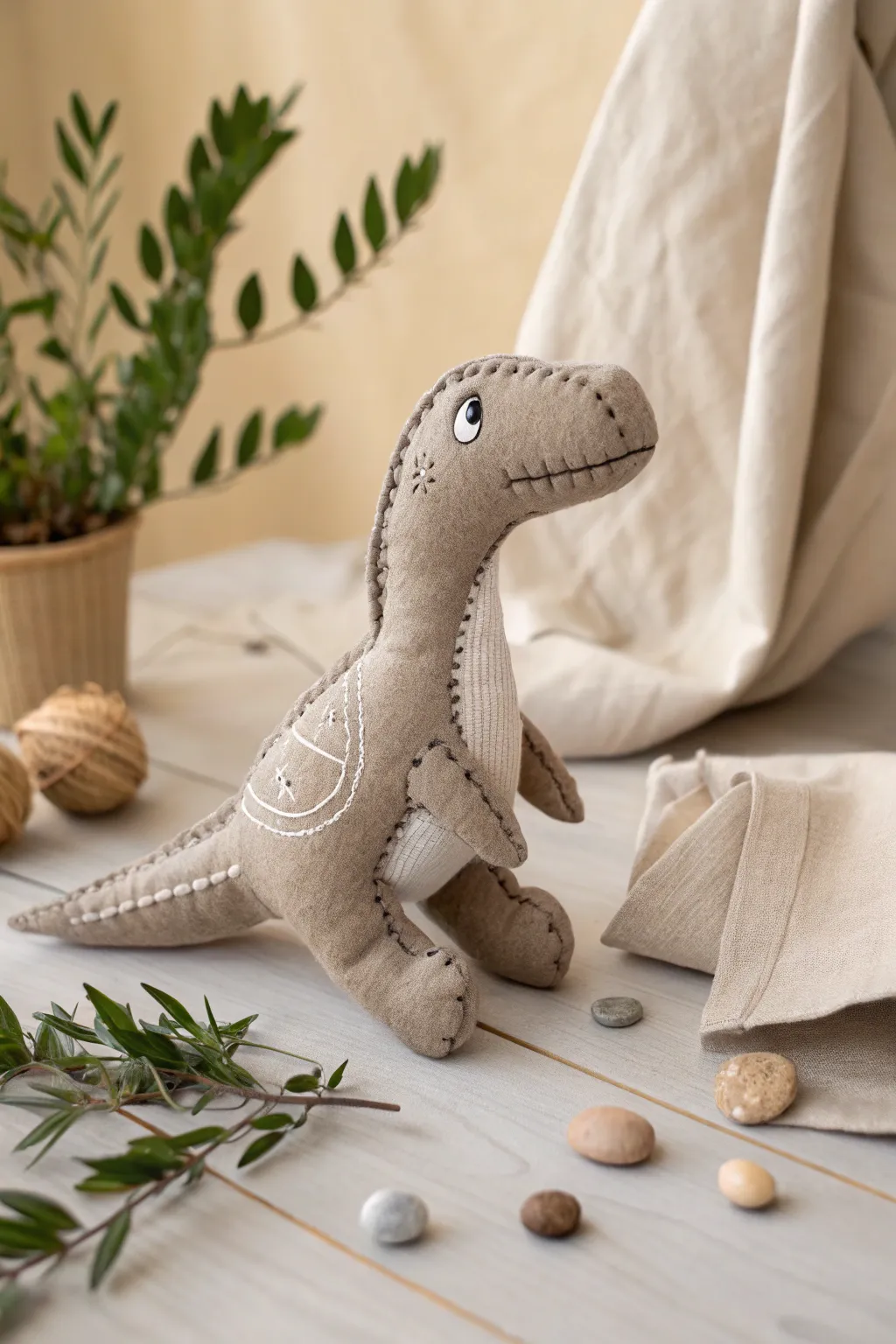 Roar into creativity with this charming handcrafted velociraptor plush – a perfect blend of minimalist design and prehistoric fun!