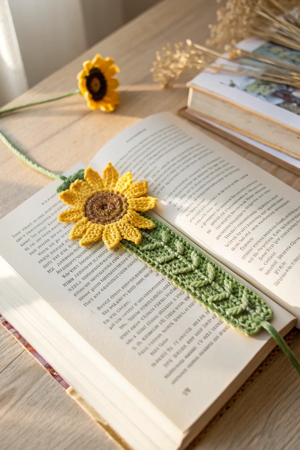 Brighten your reading moments with a handcrafted sunflower bookmark.