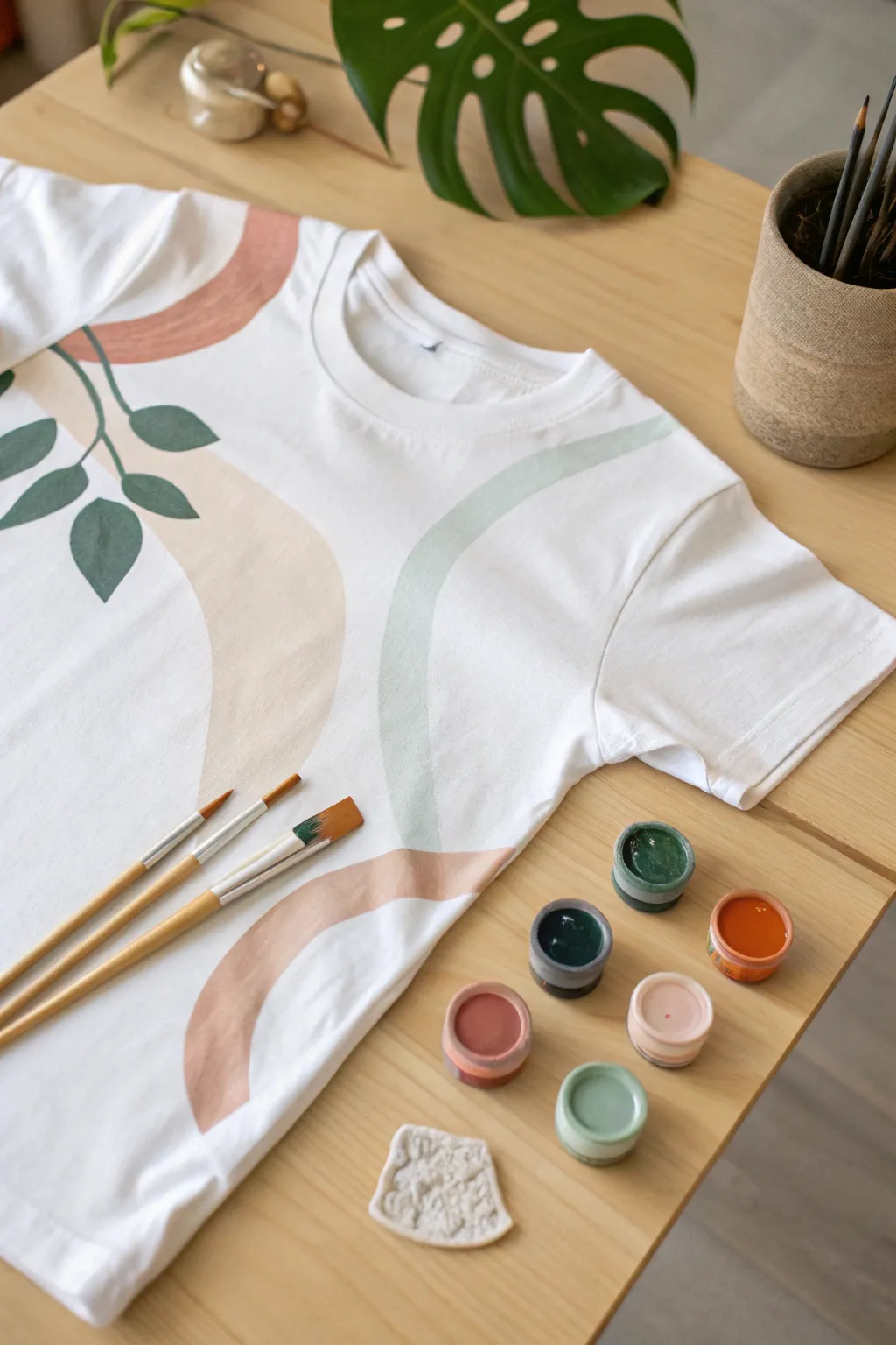 Unleash your creativity with freehand painting—transform a simple T-shirt into a work of art.