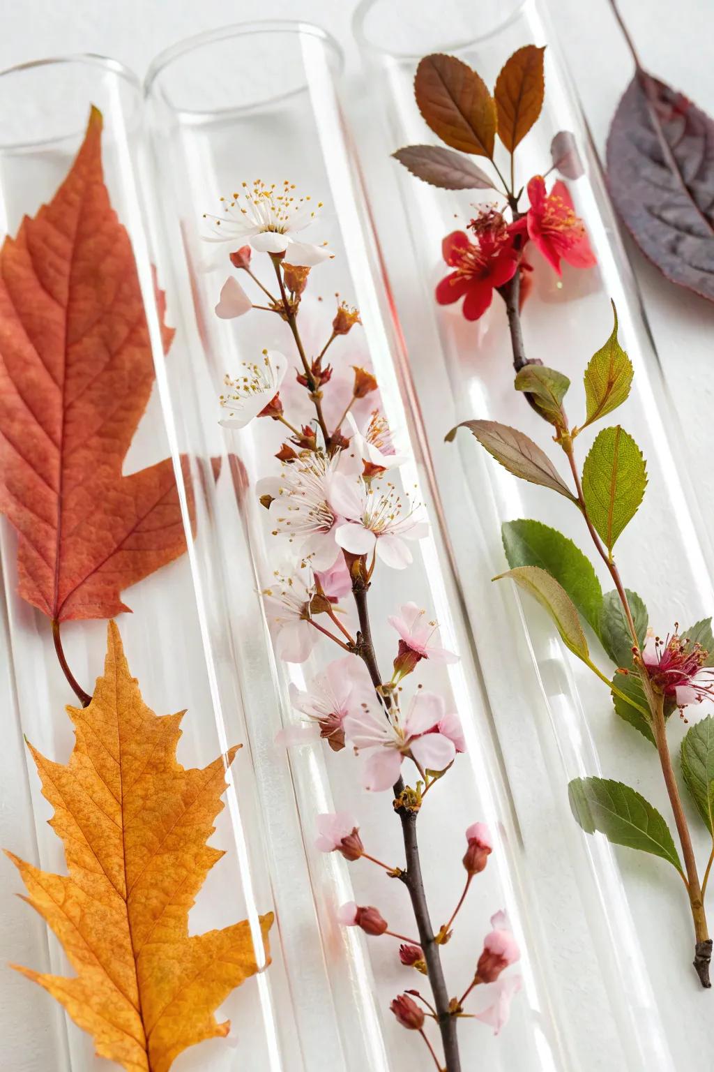 Swap seasonal elements in test tubes to keep your decor fresh year-round.