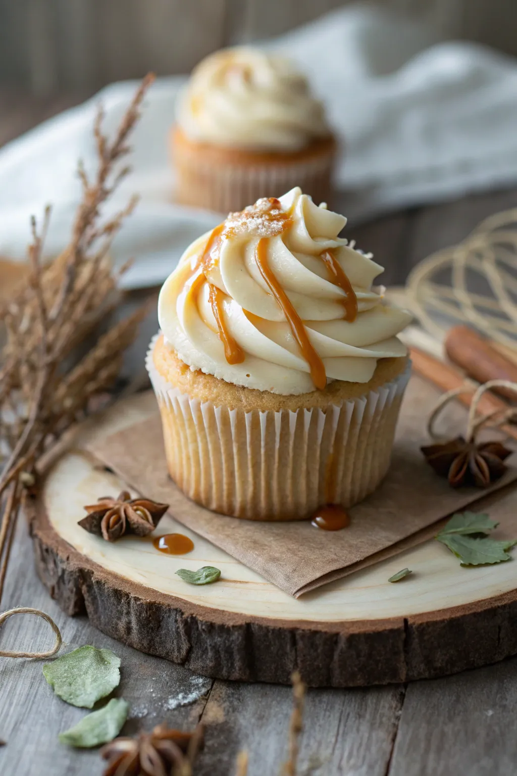 Indulge in the perfect blend of sweet and salty with this stunning salted caramel cupcake. 🍂