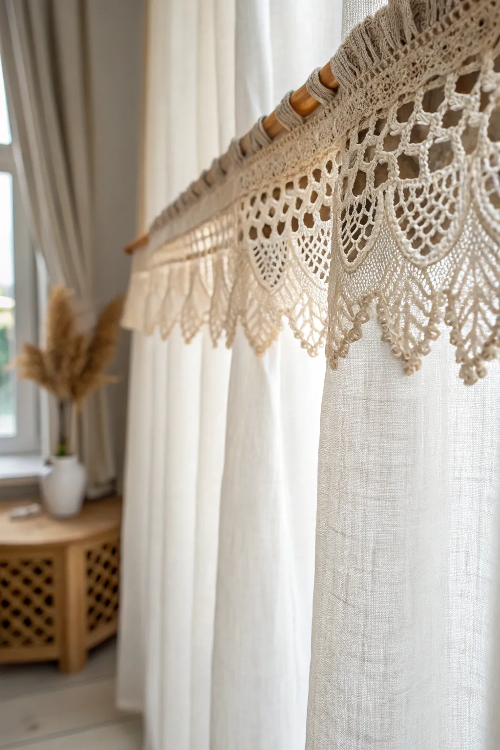 Elevate your space with elegant crochet curtain borders, where simplicity meets artistry.