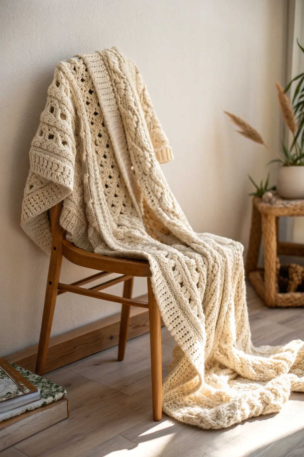 Wrap yourself in cozy style with this chunky yarn cardigan, your perfect companion for chilly mornings.