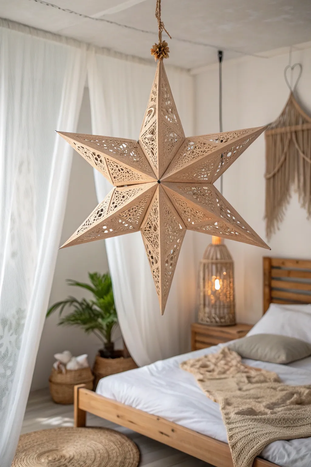 Illuminate your space with a dreamy cardboard star, perfect for adding a touch of celestial charm to your minimalist decor.