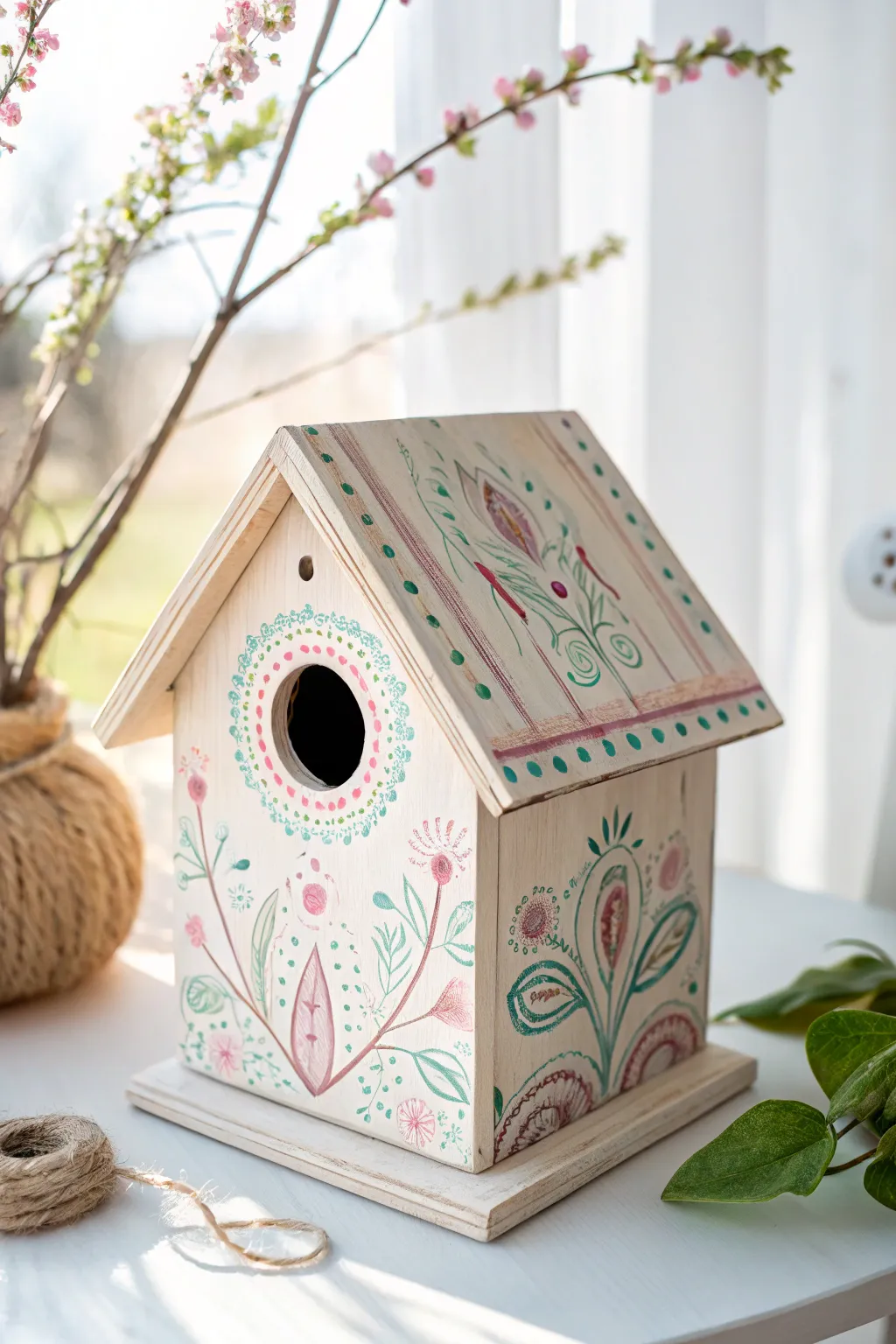 Add a whimsical touch to your mom's garden with a beautifully patterned birdhouse.