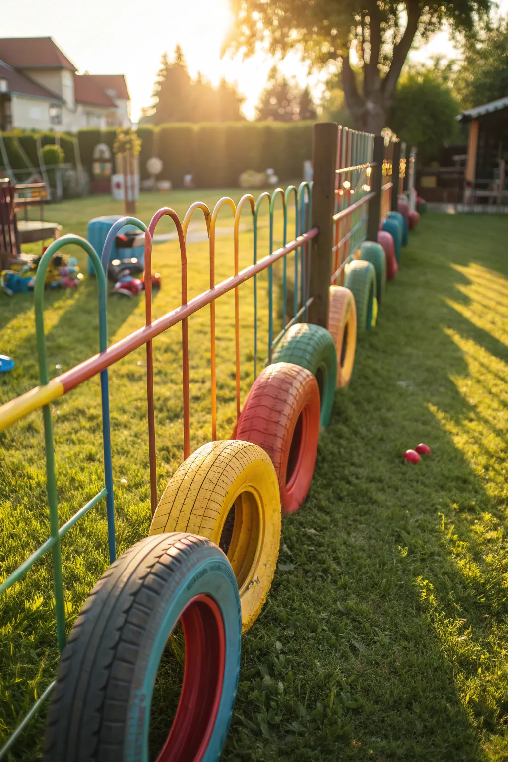 Transform your backyard with a playful tire fence for endless fun and adventure!