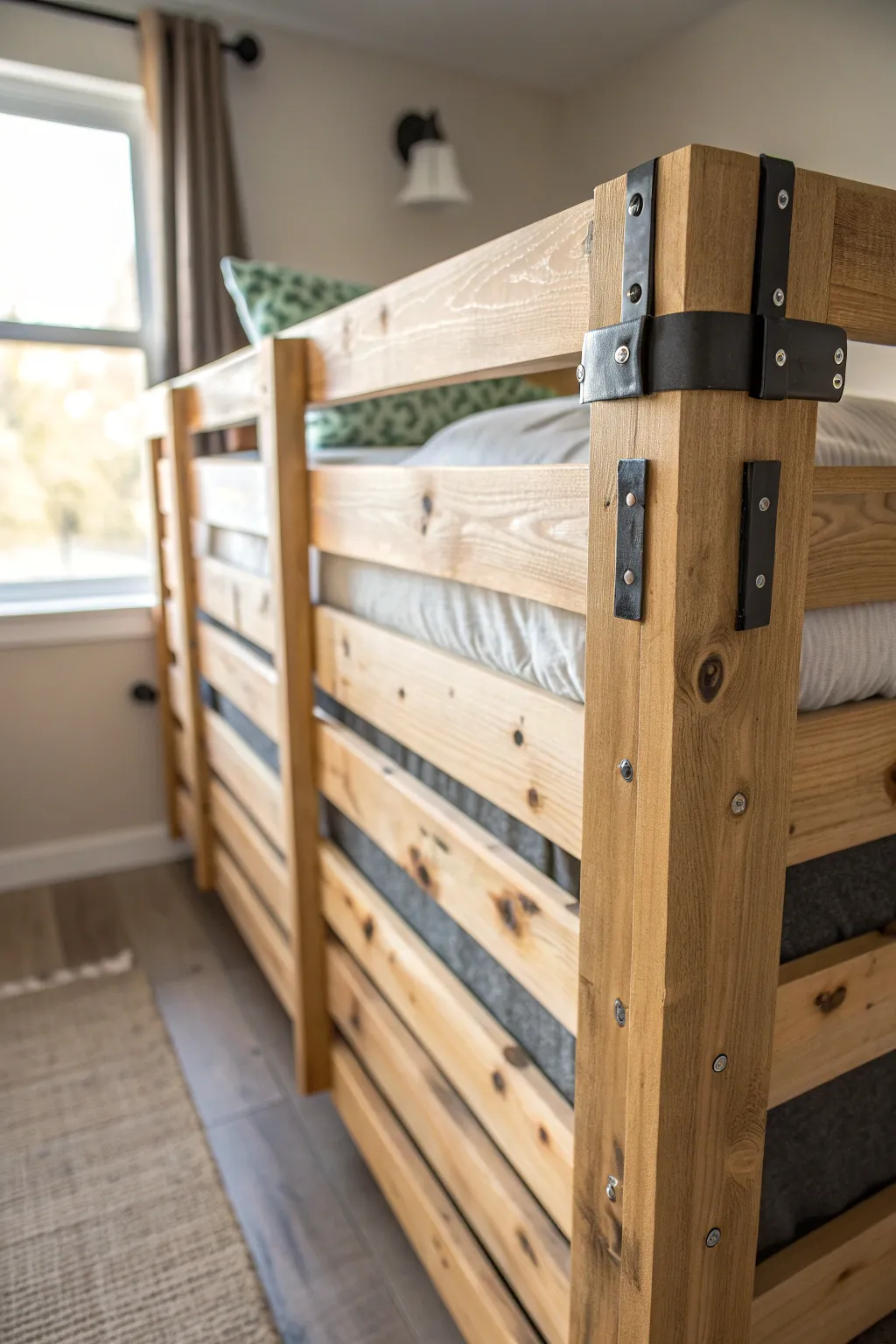 Transform your bunk bed with a rustic DIY guard rail using garden fencing for a unique and sturdy style.