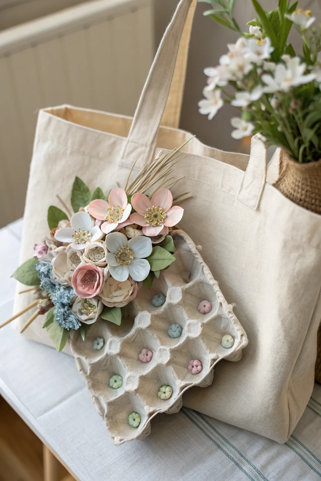 Elevate your style sustainably with these charming egg carton floral embellishments.