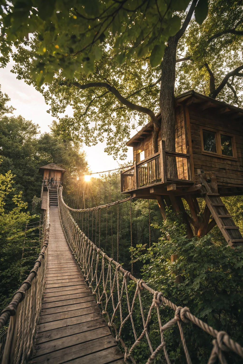 Elevate your treehouse adventure with a daring rope bridge connection.