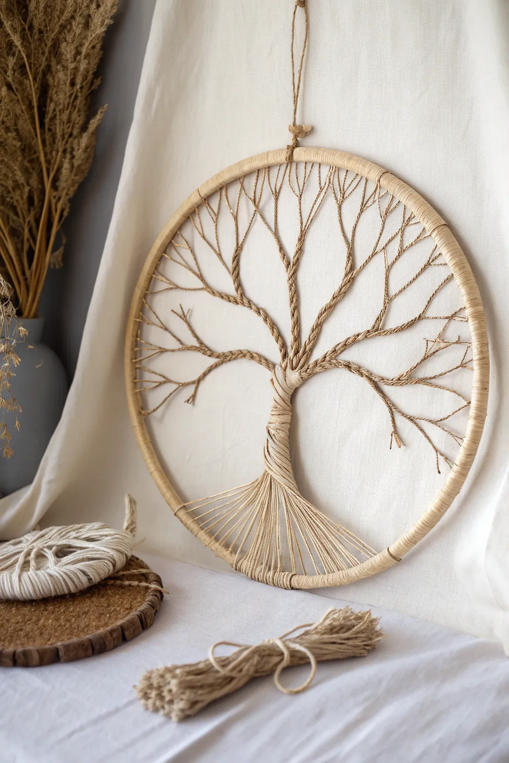 Embrace nature's elegance with this minimalist 'Tree of Life' crafted from twigs and string, perfect for adding a touch of rustic charm to your home.
