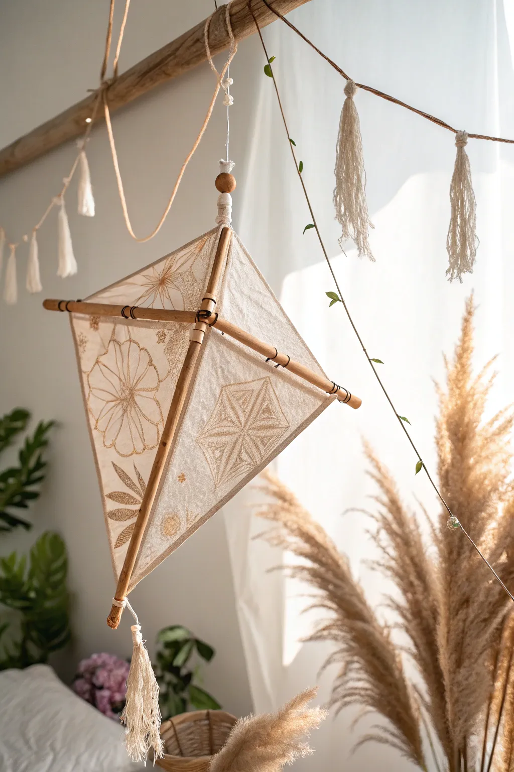 Elevate your space with the serene simplicity of a handcrafted triangle kite.