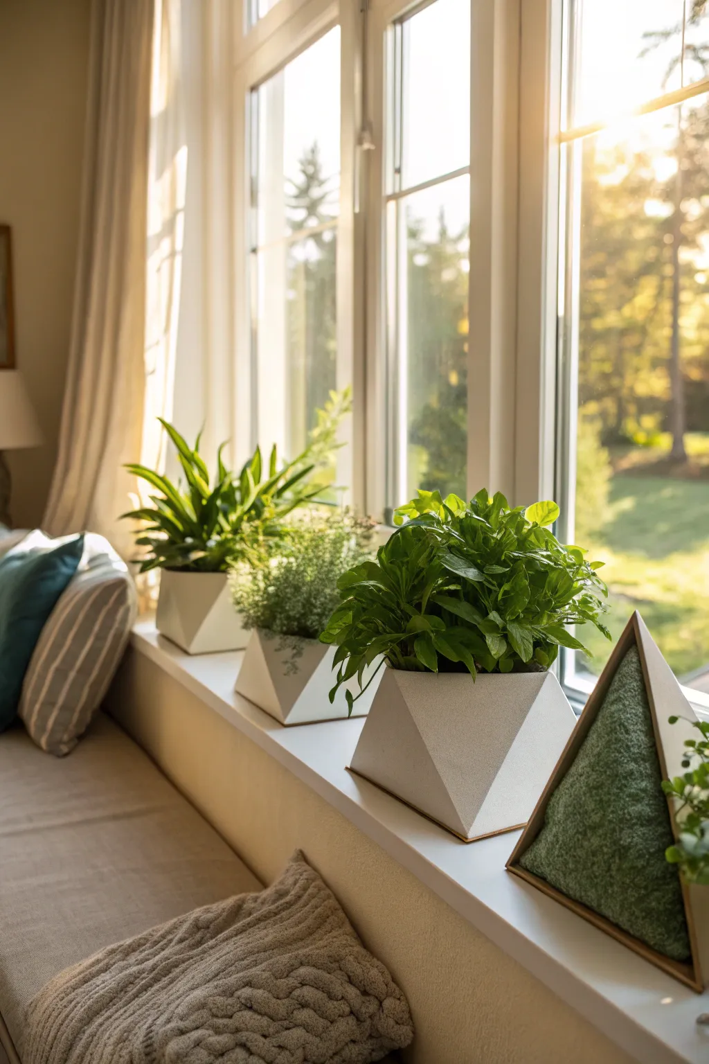 Triangle planters offer a modern twist on indoor greenery.
