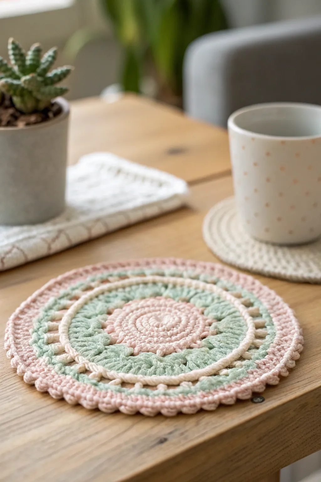 Add a touch of handcrafted elegance to your coffee table with these charming Tunisian crochet coasters.
