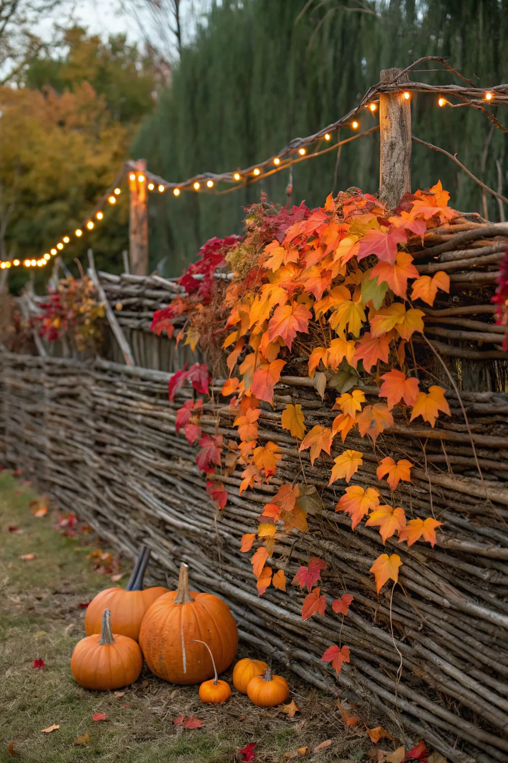Transform your twig fence into a seasonal masterpiece with autumnal charm and a magical glow!